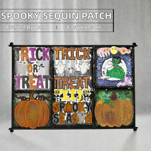 Trendige Aufbügelbare Gruselige Herbst-Kürbis-Aufnäher mit Großen Pailletten, Neue Festliche Bestickte PVC-Applikationen für Damen-Sweatshirts zum Erntedankfest - Product Image 2