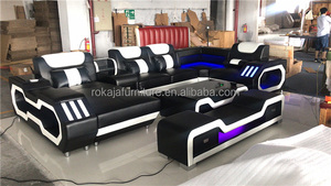 Mesa de Centro Moderna en Forma de L de Cuero de Alta Gama con Luces LED, 1, 2, 3, 5, 7 Plazas, Tamaño Grande, Soporte para TV ROK-LI23741 Sof - Product Image 5