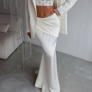 <span class=keywords><strong>Jupe</strong></span> <span class=keywords><strong>longue</strong></span> blanche taille haute zippée au dos pour femme – Nouveautés 2026 – Jupes maxi formelles élégantes pour femmes - Product Image 3