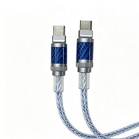 Kabel Data Premium Serat Karbon Paduan Seng Tipe C ke C Berlapis Perak Kepang PD Pengisian Cepat OEM ODM Pabrik