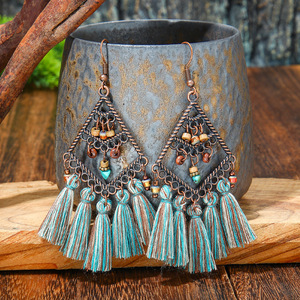 Bohemian Tassel <b>Drop</b> Earrings Alloy Antique <b>Bronze</b> Plated Women's Party Jewelry Summer Beach Accessories - Product Image 3