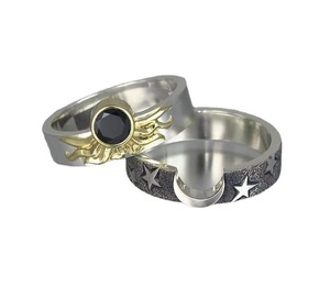 Bagues de couple vintage étoiles et <span class=keywords><strong>lune</strong></span> pour femmes, style bohème ethnique, <span class=keywords><strong>pierre</strong></span> <span class=keywords><strong>noire</strong></span> CZ, bagues pour femmes, bijoux de fête de mariage - Product Image 5