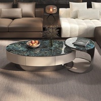 Table basse moderne - Cadre en acier inoxydable de forme ovale avec rangement caché pour salon, hôtel, bureau