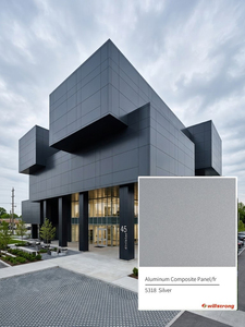 Panel de revestimiento de pared exterior ACP de material compuesto de aluminio plateado PVDF de 4 mm, ignífugo y antiestático, para edificios comerciales. - Product Image 1