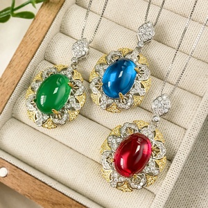 Premium Eco-friendly Copper 13*18mm Oval Cut Ice Fluorescent Red Cubic Zirconia Jewelry Vintage <b>Locket</b> Necklace for Ladies Gift - Product Image 3