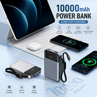 Chargeur portable 22,5 W 10000 mAh avec câble tressé intégré, écran LED numérique, autorisé en avion, batterie externe pour téléphone