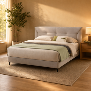 Cama Moderna Tapizada con Cabecero Acolchado con Botones, Plataforma de Tela Acolchada con Patas de Metal, Tamaño King para Recámara Principal - Product Image 1