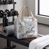 Sac isotherme portable en cuir écologique lavable, papier DuPont, aluminium, style minimaliste moderne, sac bento