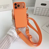 Étui souple en silicone mat avec cordon bandoulière pour iPhone 18 Pro Max 17 Pro 16 12 15 Pro 13 14 Plus, coque antichoc avec lanière tour de cou