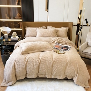 Bộ chăn ga gối đệm mùa đông chất liệu nhung polyester mềm mại, ấm áp, màu trơn, size Queen/King, khuyến mãi nóng - Product Image 5