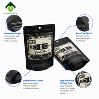 Pochette autoportante en Mylar noir mat, design rétro cassette audio 'Death Row', pour snacks, vente en gros B2B, qualité alimentaire, OEM ODM