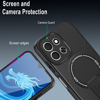 Coque de téléphone en fibre de carbone en gros pour Redmi 15C 14C 13C 4G, robuste, avec béquille intégrée et anneau de maintien