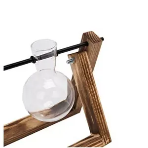 Supporto in legno per interni stazioni di propagazione per piantare acqua fioriera in vetro ad aria vaso per lampadine ornamenti in vetro trasparente piante terrario - Product Image 3