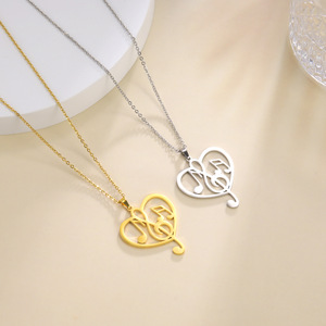 Collar con Colgante de Corazón con Nota Musical en Acero Inoxidable Chapado en Oro de 18K para Mujer, Joyería de Moda Hipoalergénica con Llave de Sol - Product Image 1
