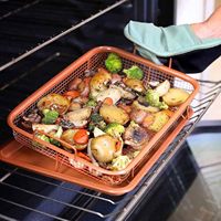 Plateau à légumes en cuivre Plateau de cuisson antiadhésif avec panier à griller à mailles surélevées Ensemble de 2 pièces