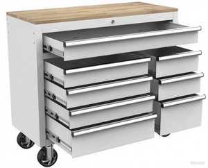 LIBENLI Armoire à outils roulante mobile à 8 tiroirs de 42 pouces avec dessus en bois massif blanc - Product Image 4