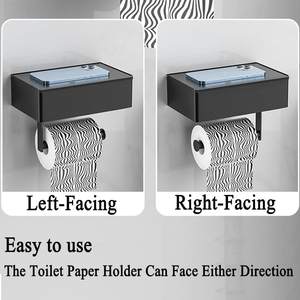 Portarotolo di Carta Igienica Moderno in Metallo Nero con Mensola Autoadesivo <span class=keywords><strong>da</strong></span> <span class=keywords><strong>Parete</strong></span> per Bagno Hotel e Soggiorno - Product Image 5