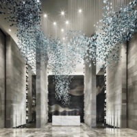JYLIGHTING Lustre moderne de luxe personnalisé, luminaire suspendu en verre et pierre de couleur sur mesure, décoration de hall d'hôtel