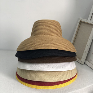 Chapeaux de paille tissés en gros pour femmes, style Hepburn, à <span class=keywords><strong>large</strong></span> bord, pour l'été et la plage - Product Image 1