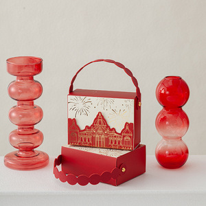 Caja de Regalo de Boda Rosa con Diseño de <span class=keywords><strong>Castillo</strong></span> en Papel Dorado 3D, con Asa de PU Festoneada y Carpetas para Empacar Dulces - Product Image 4