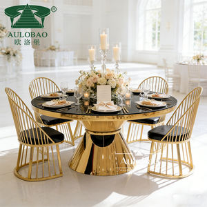 Table de banquet en verre pour mariage avec base en acier inoxydable doré pour événements - Product Image 1