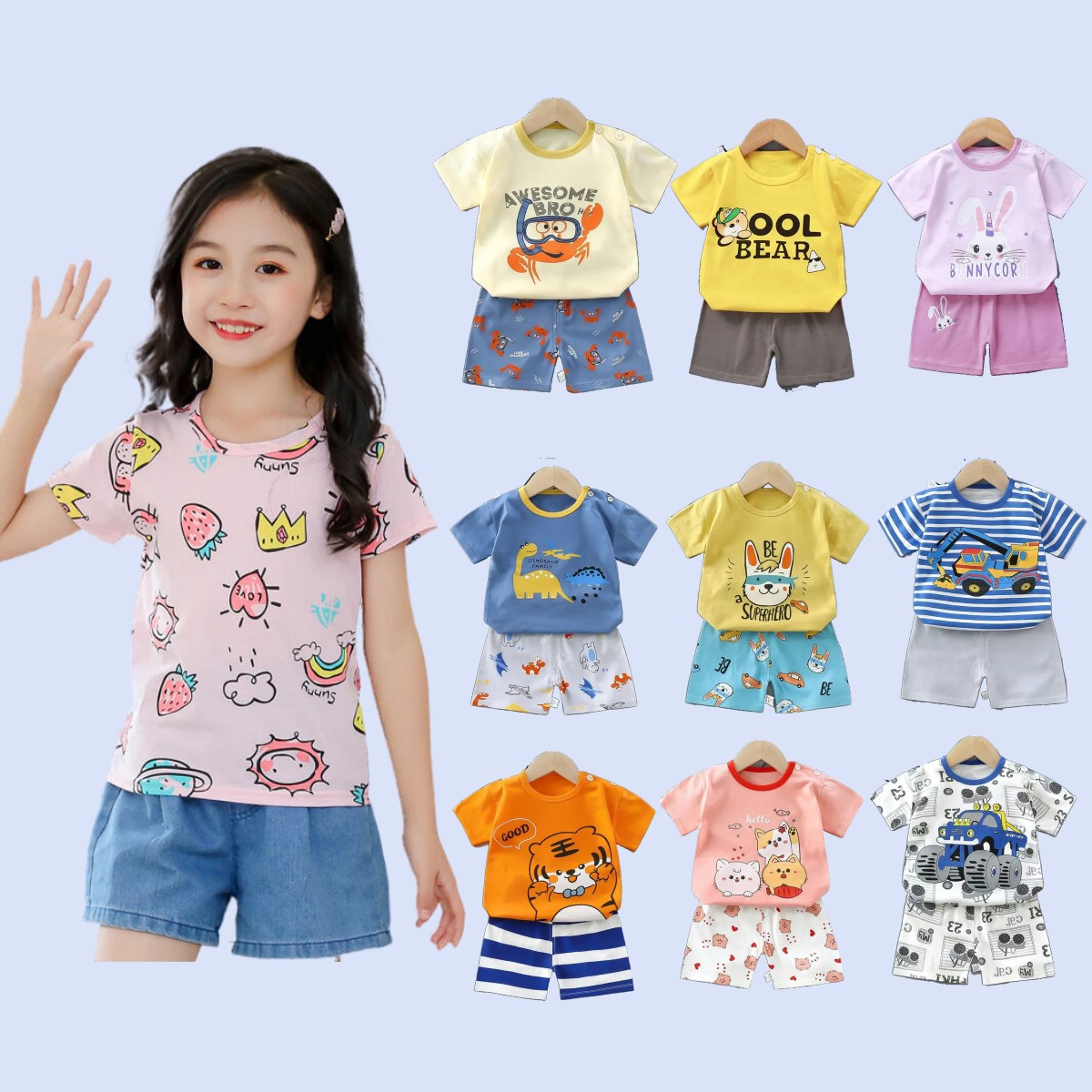 Wholesale kids set clothes summer Cartoon baby boy dinosaur clothes Little children's t-shirt for boys 2023