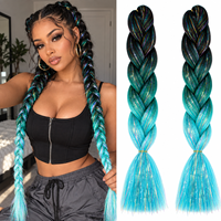 Extensions de cheveux synthétiques Jumbo Tinsel de 24 pouces, pré-étirées, en fibres scintillantes, pour femmes, pour styles de festival protecteurs