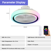 Ventilateurs de plafond LED intelligents modernes avec lumière, à montage encastré, pour chambre à coucher, avec haut-parleur musical, contrôle par application, couleurs RGB, intensité variable, moteur DC Tuya
