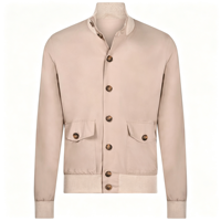 Blouson Bomber Homme en Nylon à Boutons, Poches Plaquées et Bordures en Tricot Côtelé, Marque Privée