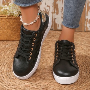 Nuove Sneakers Nere da Donna Primavera-Autunno, Taglie Grandi, Scarpe Sportive Casual Piatte Antiscivolo con Lacci per Camminata Leggera - Product Image 1