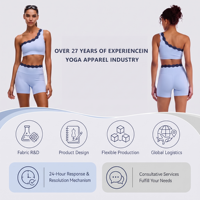 Ensemble de yoga et pilates asymétrique à une épaule pour femme, avec soutien-gorge et short, extensible dans les quatre sens, color block, faible MOQ, personnalisable