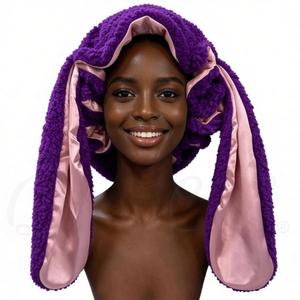 <span class=keywords><strong>Bonnet</strong></span> de nuit en peluche mignon avec oreilles d'animaux pour femmes, doublure en satin soyeux pour protéger les cheveux. Designs de chat, ours, <span class=keywords><strong>panda</strong></span>, vache, lapin, loup, léopard - Product Image 1