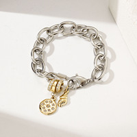 Bracelet à breloques en acier inoxydable unisexe avec impression créative, perle de barillet en or, accessoires à la mode pour hommes et femmes