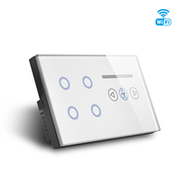 Maison intelligente 147x86mm UK Touch Tuya Wifi + RF 4 gangs et commutateur de vitesse du ventilateur en verre trempé mur Wifi commutateur intelligent prise en charge de Google/alexe