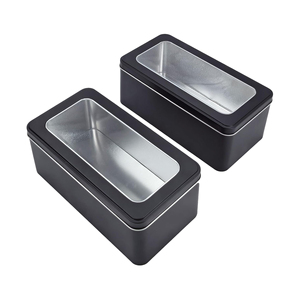 <span class=keywords><strong>Fancy</strong></span> đen hình chữ nhật Biscuit container Cookies hộp thiếc với cửa sổ - Product Image 4