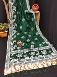 Sarees de seda Dola floreada teñida a mano de diseñador de calidad de exportación con tejido completo para la colección de ropa de fiesta de mujer de la India - Product Image 5
