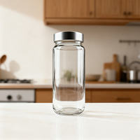Bouteille en verre de 10 oz réutilisable pour boire, bouteille en verre transparente pour jus avec couvercle en acier inoxydable, contenants de stockage de boissons
