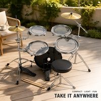 Set de Batería Acústica Portátil de 5 Piezas con Parches Transparentes, Kit Completo con Pedal, Baquetas y Taburete para Principiantes