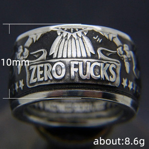 Anillo de Acero Inoxidable Plateado para Hombre H160 con Patrón de Letras 'Zero Fucks', Joyería de Moda para Regalo - Product Image 5