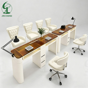 JINCHENG Table de manucure en fer simple, ensemble de table en verre brun, table de manucure adaptée aux esthéticiennes - Product Image 4