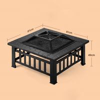 Barbecue carré en métal d'extérieur multifonctionnel, table de barbecue, foyer à charbon de bois, table à thé, dispositif de sécurité anti-flamme portable pour les fêtes
