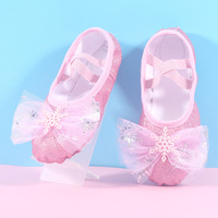 Chaussons de danse bleus à semelle souple, forme ballerine, brillants et mignons pour filles