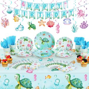 Decoraciones de <span class=keywords><strong>feliz</strong></span> cumpleaños con temática del <span class=keywords><strong>mundo</strong></span> submarino, suministros para fiestas de niñas, pancarta de papel, Día de San Valentín, Pascua - Product Image 1