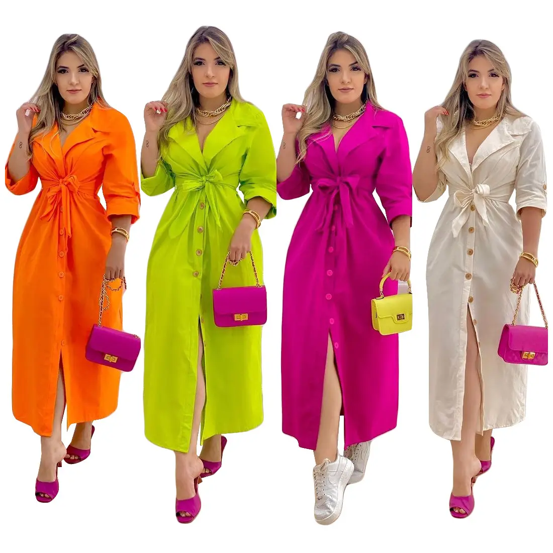 2022 Winter Fall Clothing Elegant Casual Long Coat Women'S Cardigans Solid Color Long Dresses V Neck Maxi Dress Ladies