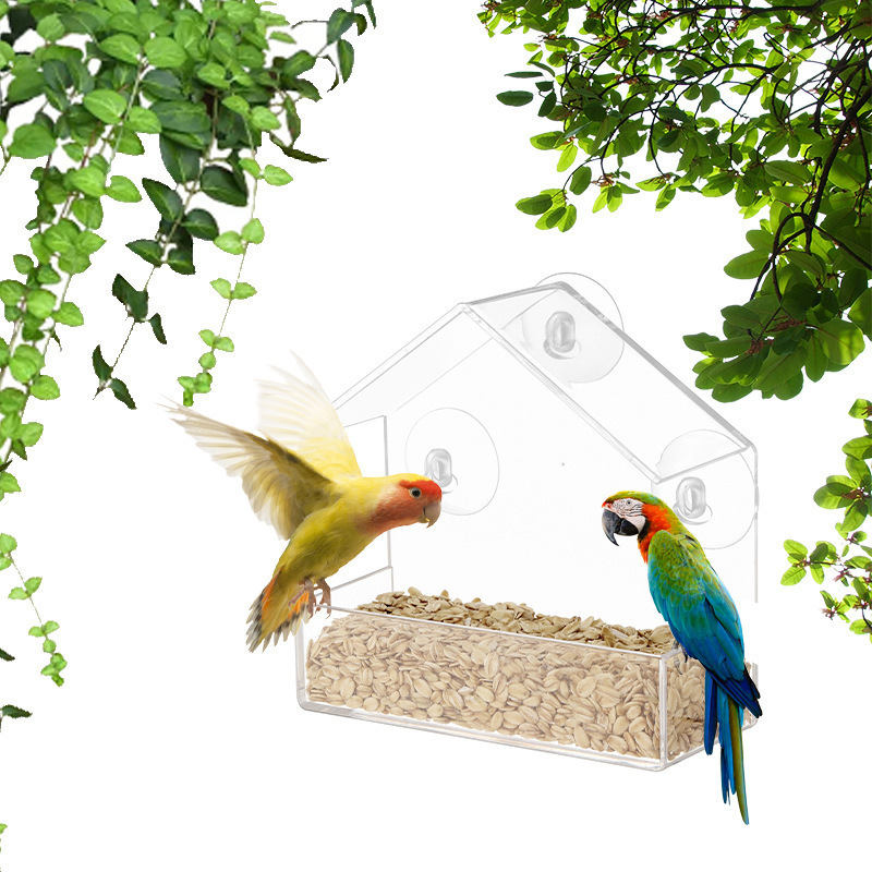 Mangiatoia Per Uccelli Trasparente Con Ventose Da Finestra - 15x15x6 Cm - Plastica Resistente Per Uccelli Selvatici