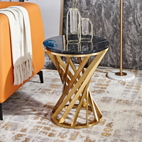 Table basse Auxford moderne avec cadre rond en acier inoxydable, couleur personnalisée, plateau en marbre, table d'appoint pour salon