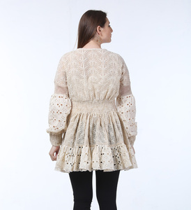 Women High Fashion Ethnic <b>Boho</b> Style Vintage Lace Eco-Friendly 100% Cotton Knee-Length Ivory Party Wear <b>Dress</b> - Product Image 3