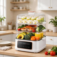 Cuisinière vapeur et à bouilloire 13L avec plateaux en acier inoxydable, cuve intérieure antiadhésive, 8 programmes intelligents, minuterie 24h et maintien au chaud 8h
