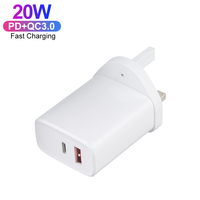 Adaptateur secteur mural 20W PD pour Apple iPhone 16 15 14 Max, prise UK, double port, certifié UKCA