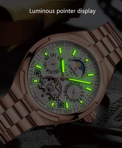 Reloj mecánico automático KINYUED para hombre, resistente al agua, 3BAR, correa de acero inoxidable, calendario semanal con fase lunar, moda de lujo luminosa - Product Image 5